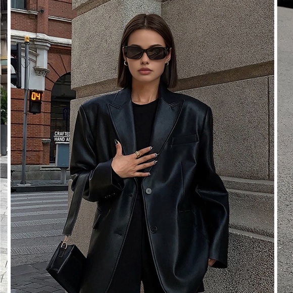 Commense Jackets & Blazers - Classic Black Faux Leather Women's Blazer